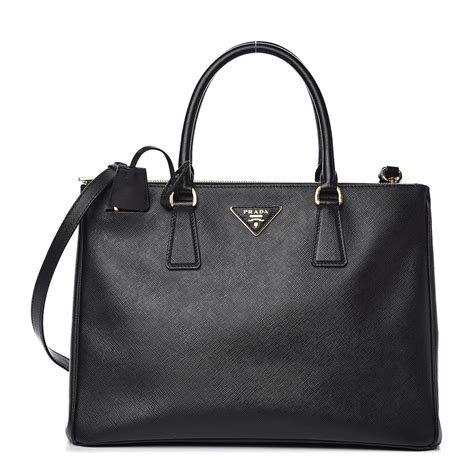 prada black saffiano leather large galleria double zip tote|prada odette saffiano.